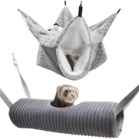 Guinea Pig Hammocks Tunnel Rats Soft Flannel Cage Accessories Hammock for Ferrets, Chinchillas, Sugar, Pack of 2 (1/5)
