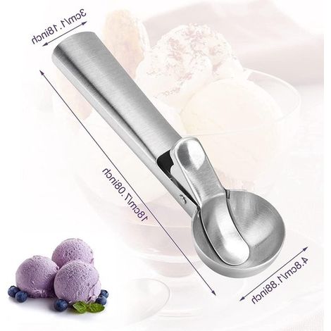 Cuillère à glace professionnelle – Acier inoxydable – 18x4x3,5 cm – Argent – Melon et pâte (1/5)