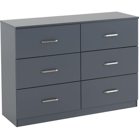 Dakota 6 Drawer Chest - L36 x W110 x H80.5 cm - Dark Grey