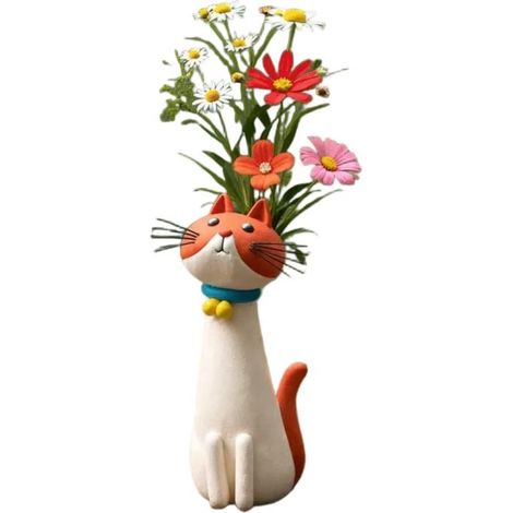 Vase Chat Drôle et Original 12cm, Décoration Florale Miniature en Résine, Vase Créatif pour Intérieur, Cadeau Mignon pour Amoureux des Chats