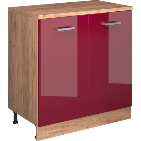Armario de cocina para techo inclinado R-Line, Rojo de alto brillo, 80 cm sin inclinación con 2 puertas, Vicco (1/5)