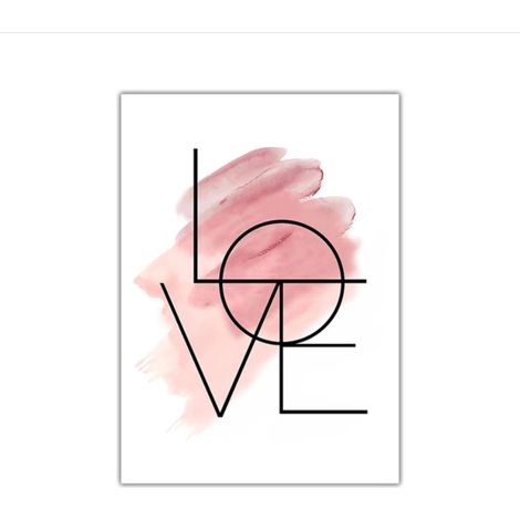 Cuadro decorativo de plumas en lienzo color rosa empolvado con diseño de amor para la habitación de niñas, 40 x 60 cm sin marco. (1/5)