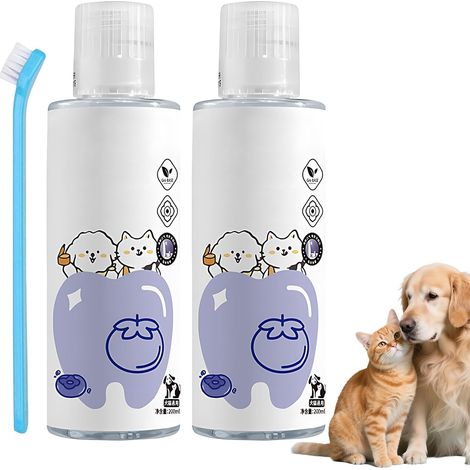 Nettoyant bucco-dentaire pour chien et chat - 200 ml - Avec brosse à dents - Solution de soin des dents pour animaux de compagnie - Pour une hygiène bucco-dentaire quotidienne dans l'eau potable (1/5)