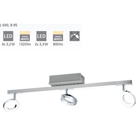 Eglo 3er LED Spot Cardillio 1 alu-chrom 69 x 8,5 cm warmweiß Deckenlampen & Kronleuchter (1/5)