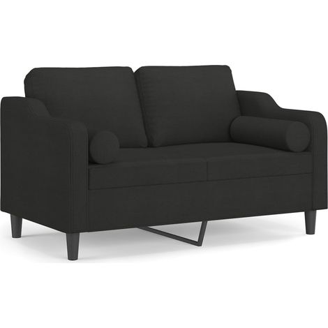 Canapé Sofa 2 places avec oreillers décoratifs noir 120 cm tissu (1/5)