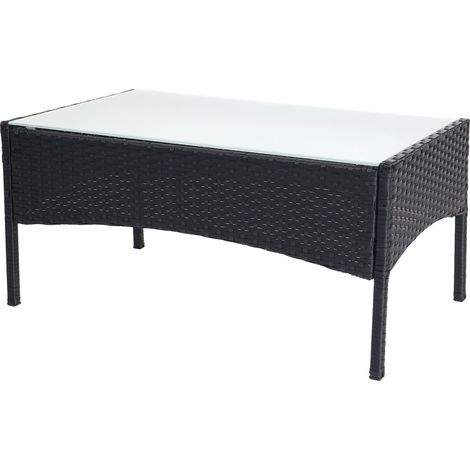 Table basse de jardin table d'appoint en poly-rotin avec plaque de verre anthracite 040005059