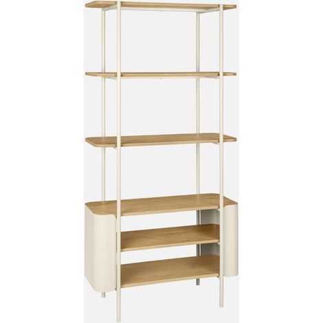 Estantería biblioteca de metal curvado y decoración de madera, 6 niveles