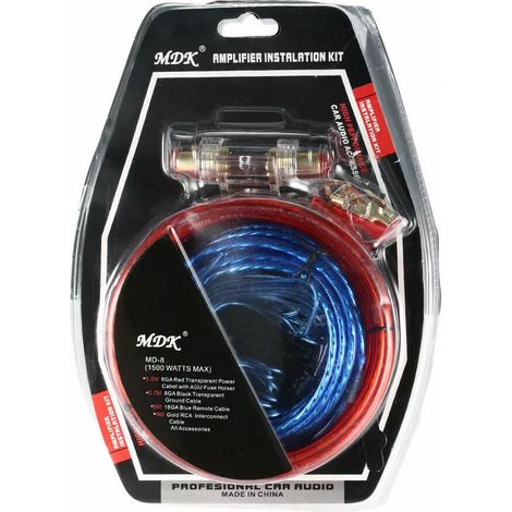 Cable D'alimentation Awg 8 - 10 Mm² - Kit Complet Pour Amplificateur De Puissance Et Subwoofer - 5 M Câble D'alimentation Rouge + 0,5 M Câble De Masse Brun + 5 M Câble Cinch Stéréo Blindé Avec Câble T (1/5)