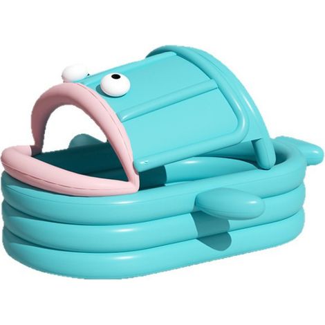 Piscine gonflable poisson rigolo 160cm avec auvent anti-UV, 3 anneaux PVC sans BPA, fournie pompe électrique et kit réparation pour jardin enfants (1/4)