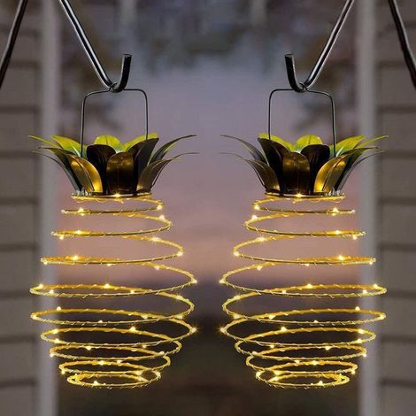 Lot de 2 lanternes ananas solaires suspendues, guirlande lumineuse extérieure étanche à 60 LED blanc chaud, décoration lumineuse ananas pour jardin, cour, porche-AquaForge (1/5)