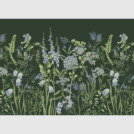 Papier peint intissé - Fleurs de vesce sur fond vert olive - 375x270 cm (1/3)