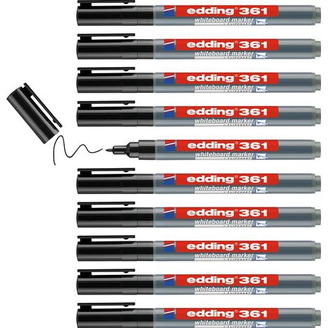 edding 361 Marcatore per lavagna bianca - nero - Conf. 10 pz - punta tonda 1 mm - pennarello cancellabile a secco - anche per lavagne a fogli mobili, bacheche, lavagne magnetiche, memo - ricaricabili (1/5)