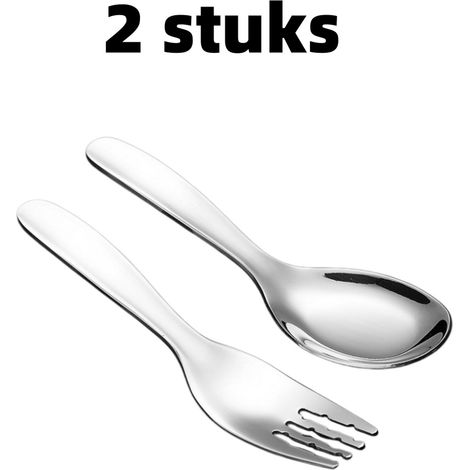 Ensemble de 2 pièces - Cuillère et fourchette - Couverts - Ustensiles de cuisine - Acier inoxydable - Usage domestique - Convient aux enfants et aux adultes - Argenté (1/5)