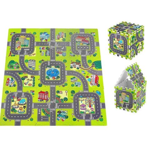 Tapis d'éveil puzzle bébé en mousse EVA - 9 pièces - Vert - 90 x 90 x 1 cm