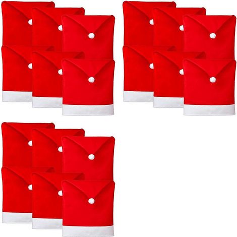 Lot de 18 housses de chaises de Noël avec chapeau de Père Noël, pour la décoration de Noël et de la salle à manger (rouge). (1/5)