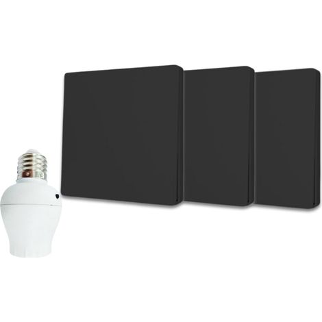 Kit interrupteur va-et-vient sans fil et sans pile prêt à poser - 3 boutons poussoirs + 1 douille à vis récepteur radio - NOIR (1/5)
