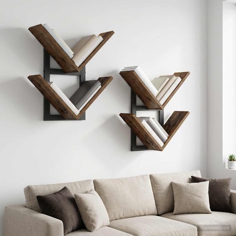vidaXL Wall Floating Shelf 2 pcs Old Wood 43 x 15 x 47 cm (1/5)