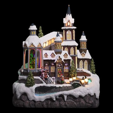 Fééric Lights And Christmas – Village de Noël animé en polyrésine 31x24x39.5cm – 8 LED multicolores – Poids 2.8kg – Fonctionne sur secteur avec transformateur inclus
