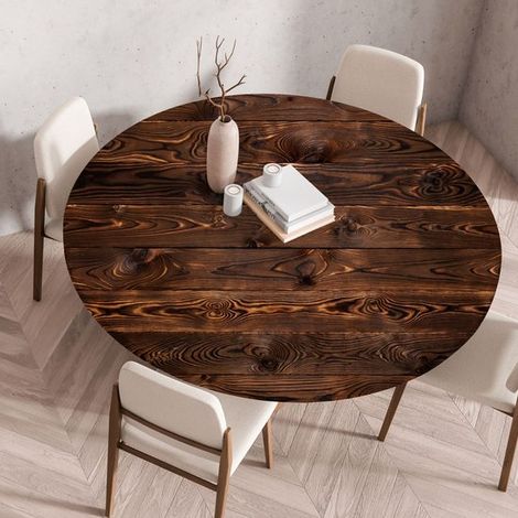 Mantel redondo con borde elástico,impreso en 3D,para uso interior y exterior,comedor y mesas de picnic,160 cm,panel de madera oscura (1/5)