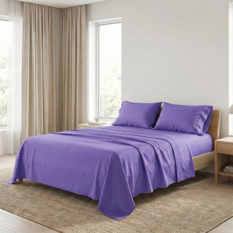 Set de Draps de Lit en Coton en couleur unie lilas STRONG fabriqué en Italie Un Carré