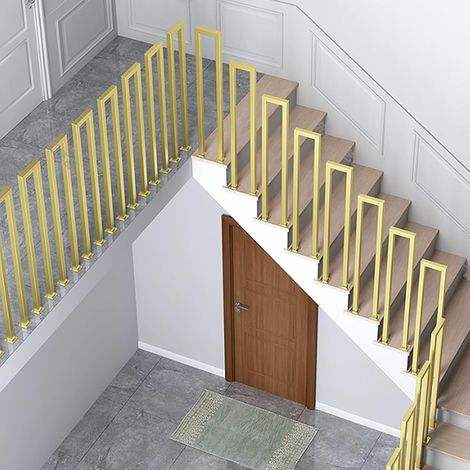 Barandilla de escalera dorada en forma de U, pasamanos industrial de hierro para escaleras de un solo peldaño, barandillas de seguridad para escaleras interiores o exteriores (100 cm)