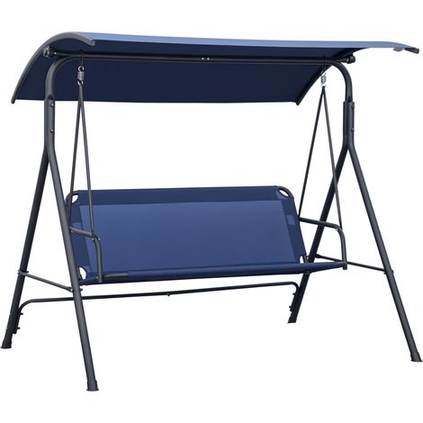 Altalena 3 posti con tenda regolabile, tessuto Oxford e acciaio, blu scuro - IROVAMI
