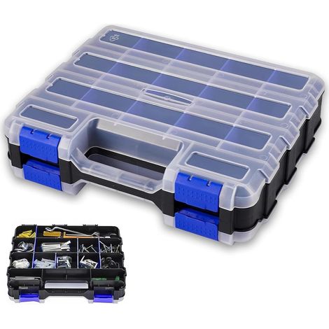 Boite Rangement Visserie Double Face, 34 Compartiments Boite de Rangement Vis, Organisateur Vis avec Étagères Amovibles, Portable Organisateur de Visserie, pour Vis, Écrous et Petites Pièces (1/5)
