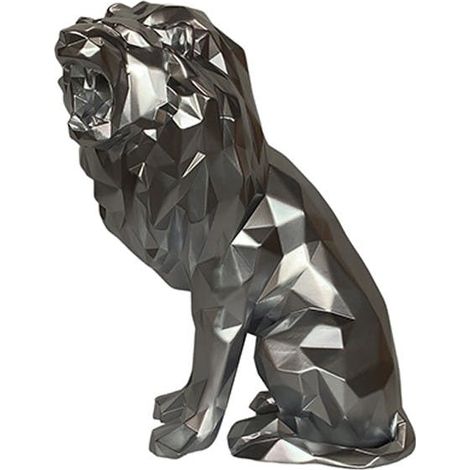 Pier Import – Sculpture moderne lion rugissant en résine polyrésine – Hauteur 41 cm – Longueur 15 cm – Largeur 16 cm – Finition argent