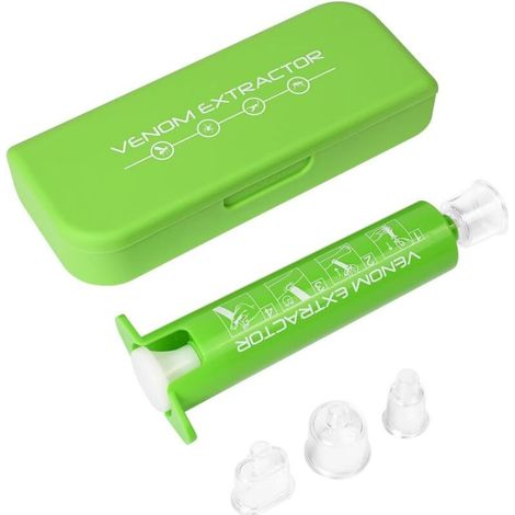 Aspirateur de Venin, Pompe de Succion pour Piqûres d'Insectes et Morsures, 3 Tailles de Ventouses, Kit de Secours Randonnée (1/3)
