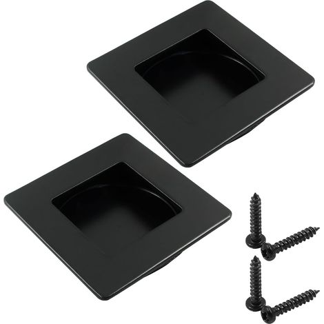 Lot de 2 (noir)poignées de porte coulissante carrées encastrées en acier inoxydable pour armoires, tiroir et placard, avec vis (1/5)