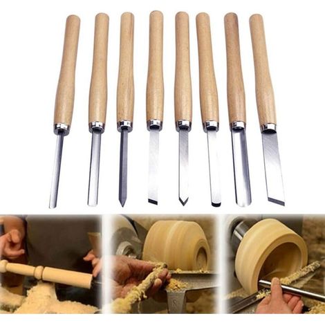8PCS Outils de Tournage Coffret,Professionnelle Jeu de Ciseaux, jeu de burins de tour à bois antirouille pour les professionnels ou les amateurs de sculpture sur bois (1/5)