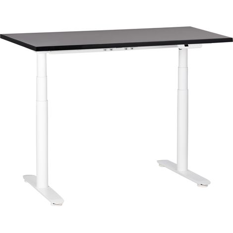 Escritorio de altura regulable eléctrico diseño moderno patas redondas 120 x 72 cm tablero negro soporte de acero blanco DESTINAS