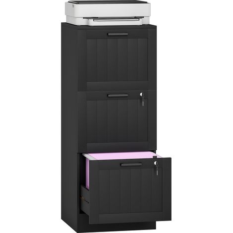 Büroschrank, Holzschrank mit 3 Schubladen und Schloss, verstellbare Kleiderstangen, 40 x 40 x 101 cm, schwarz