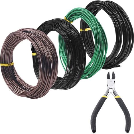 Lot de 5 fils d'entraînement pour bonsaï, 4 tailles 1/1,5/2/3 mm, avec coupe-fil, fil en aluminium, kit d'outils pour bonsaï, accessoires pour bonsaï, arbres, intérieur (1/5)