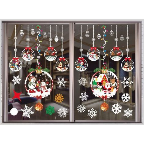 Set großer Weihnachtsfensteraufkleber, abnehmbar, statisch und wiederverwendbar, doppelseitig, DIY-Weihnachts- und Winterdekorationen für Fenster und Schaufenster.