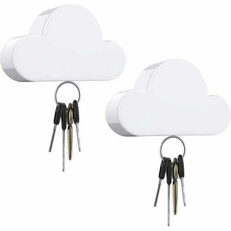 Porte-clés Aimant, [2Pcs] Crochet Mural et en Forme de Nuage, Crochets à Clé Magnétiques, Crochets Suspendus Parfaits pour La Maison et Le Bureau, Installation Simple sans Percer - Blanc (1/5)