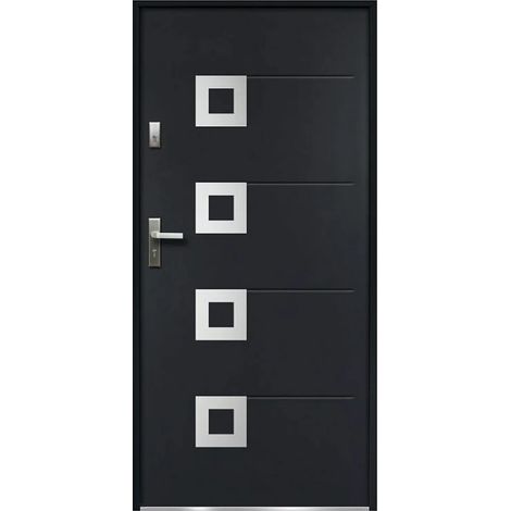 Porta d'ingresso Apertura verso destra H207 x L100 cm in Acciaio smaltato e Inox Antracite - TIFANA