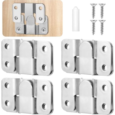 Lot de 4 paires de supports encastrables, Avec vis, supports de montage mural pour tête de lit, grand crochet pour tableau, boucle (1/5)