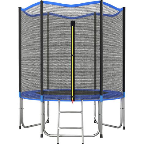 Trampoline d'extérieur Ø183 cm pour enfants avec filet de sécurité, échelle et coussin de protection des ressorts - Bleu (1/5)