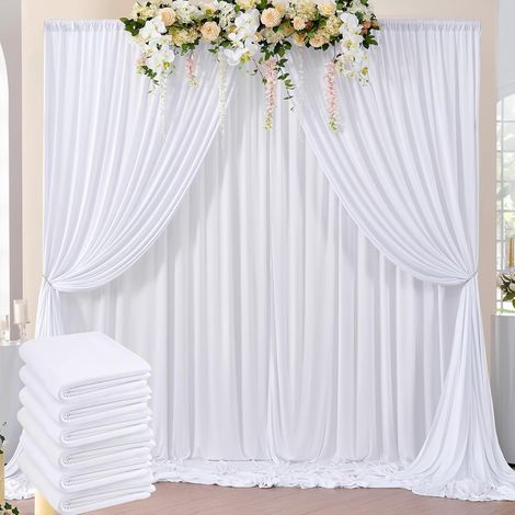 Rideau en toile de fond blanc - 3 x 9 m - Toile de fond en polyester - Pour anniversaire, baby shower, baptême, douche nuptiale (1/5)