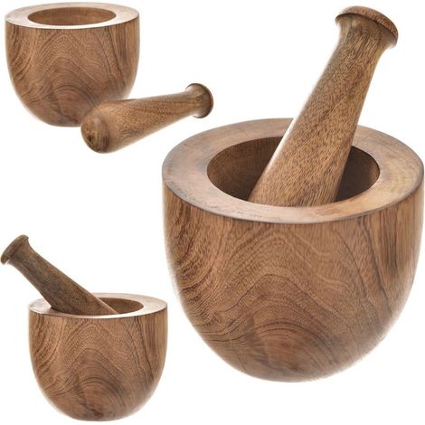 Mortier en bois de manguier pour broyer épices, herbes, graines et pesto (1/5)