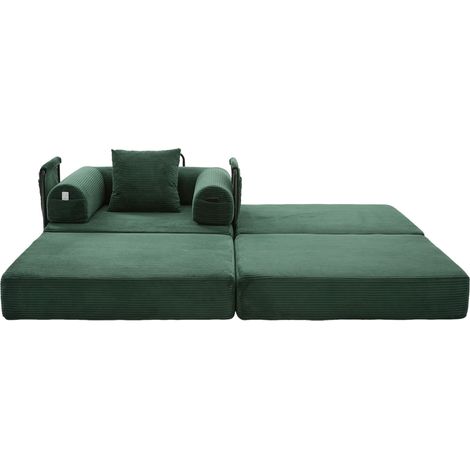Modulares Sofa aus Cord-Velours mit Hocker, grün, 190 x 112 x 67 cm, MODENUIT (1/5)
