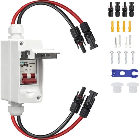 Gleichstrom-Leistungsschalter und Trennschalter für Photovoltaikanlagen, 2-polig, 32 A, 500 V DC, mit Kabel, IP65 wasserdicht, Modell DZ47X.
