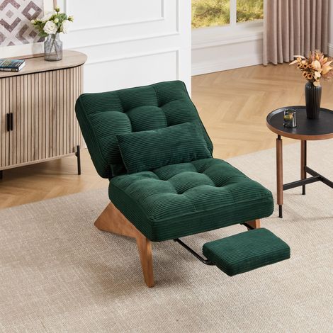 Fauteuil relax 127 x 73 x 90 cm - Dossier Réglable Multi-angles avec Repose-pieds et Coussin Lombaire - Charge 220 kg - Velours Côtelé - Vert forêt