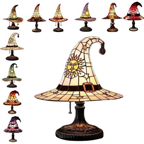 Irovami Lampe chapeau sorcière 18cm – vitrail, USB, Halloween, gothique (1/5)