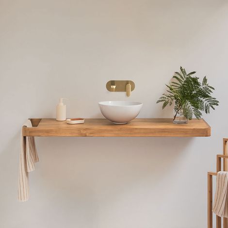 Ensemble meuble de salle de bain suspendu 130x45 cm en bois de teck Neill SKLUM