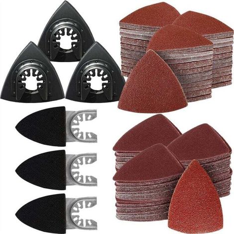 Patins Ponçage - Pour Outils Oscillants - Triangulaires Et À Doigts - 3 Pièces Chaque Type - 150 Feuilles Papier Verre Grains 60 À 240 - Kit Complet 156 Pièces (1/4)