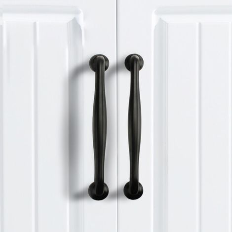 Lot de 2 poignées de meuble noires pour tiroirs de cuisine, chambre à coucher, espacement des trous de 128 mm, alliage d'aluminium avec vis (1/5)