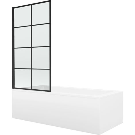 Mexen Cubik bañera rectangular 170 x 70 cm con carcasa y pantalla plegable de 1 hoja 80 cm, patrón negro (1/5)
