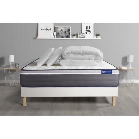 Ensemble matelas sommier Actimemo plus 140 x 190 cm 2 oreillers et couette Mémoire de forme - Couleur : Blanc (1/5)